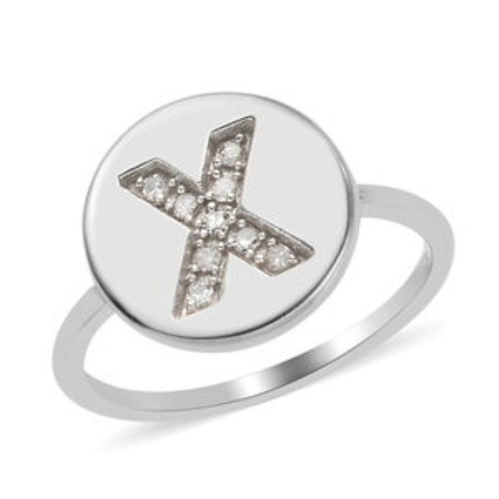 Diamond X Ring in Platinum Over Sterling Silver 0.05 ctw Size 9